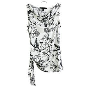White House Black Market Top Womens Sz S White Black Floral Cowl Neck Sleeveless